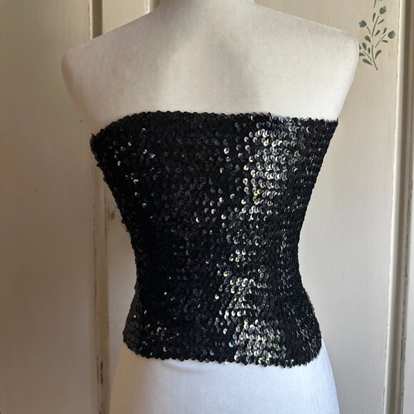Black Sequin Tube Top by Karlie Disco Club Strapless - Picture 3 of 4